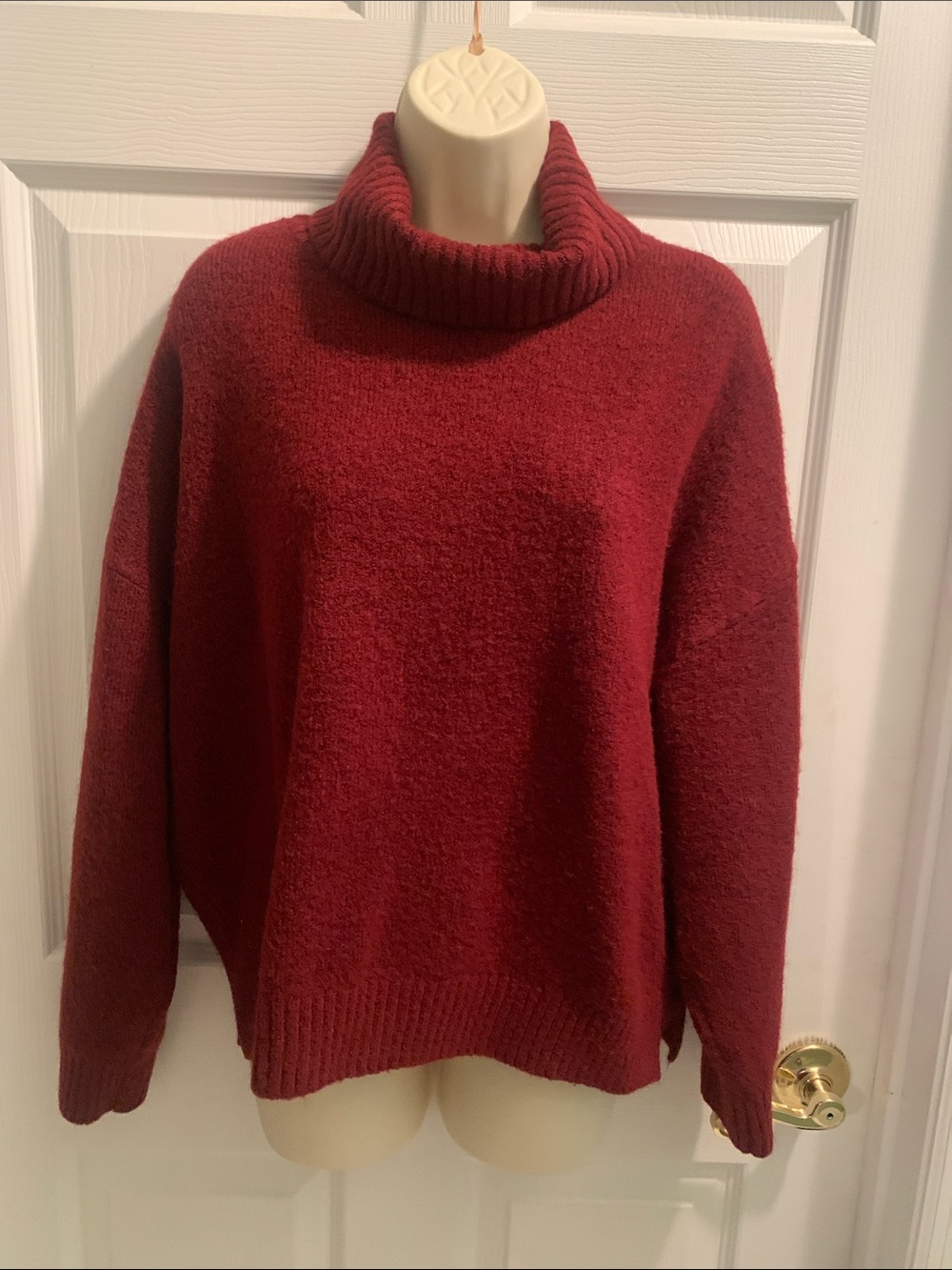 Cider Burgundy Ribbed Cowl Turtleneck Sweater
